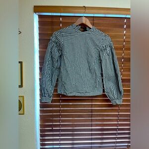 TopShop Gingham Blouse Yoke Ruffled Long‎ Sleeve Size 0